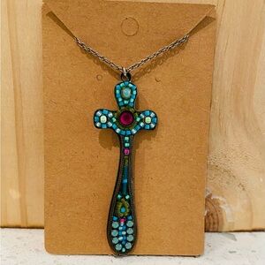 Ayalabar Turquoise Cross Necklace-adjustable chain.